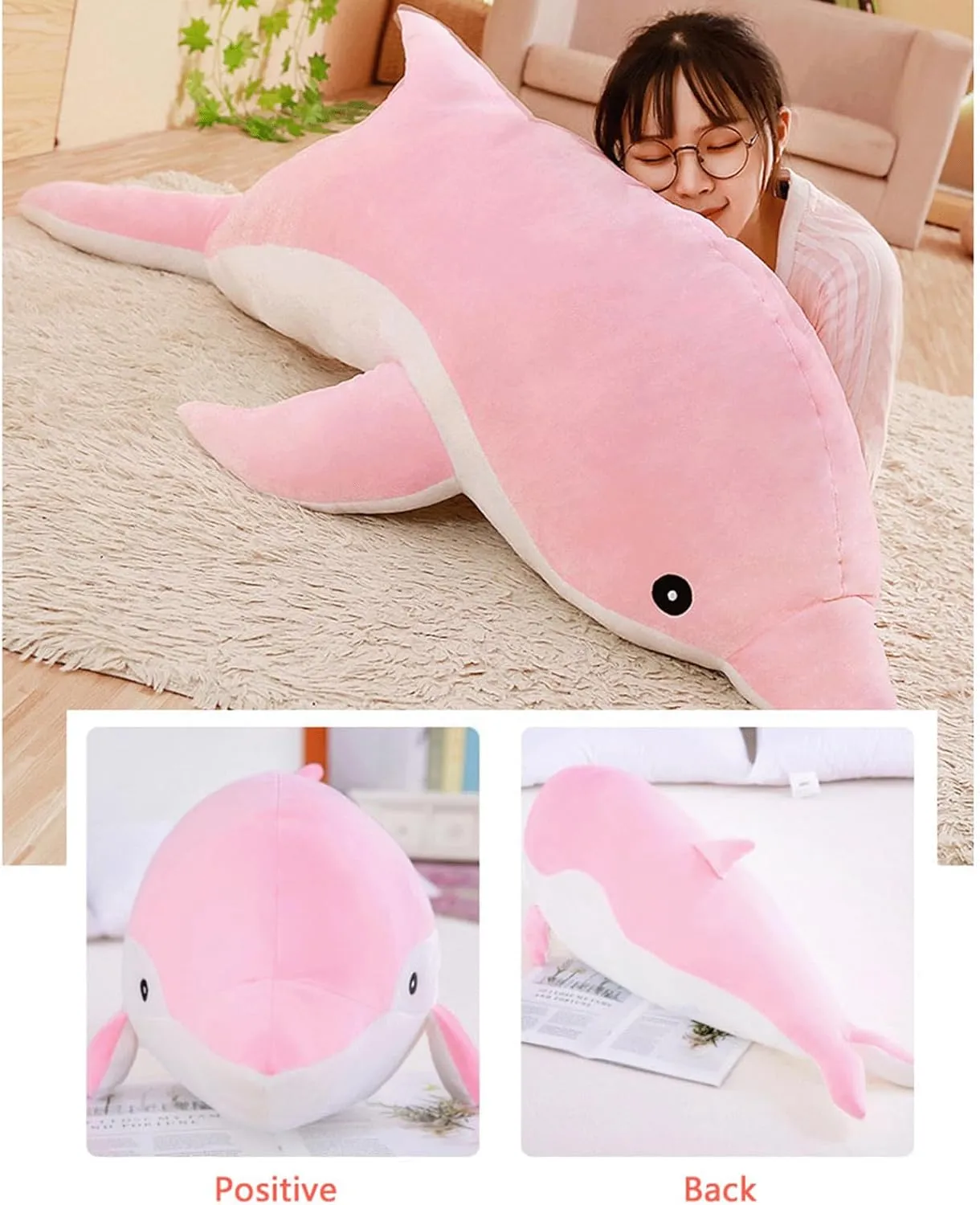 Dolphin Stuffed Animals Giant Dolphin Plush Pillow Super Soft Sea Animal Plush Toys Dolls Sleeping Cushion for Boys Girls Gifts 39.4IN