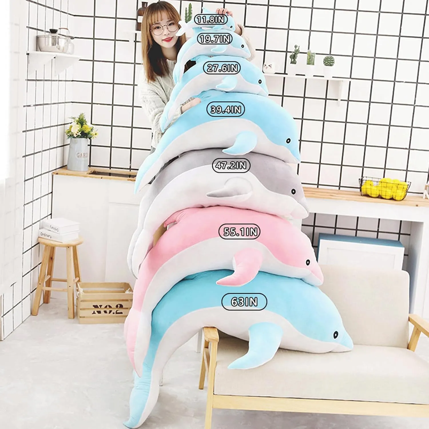 Dolphin Stuffed Animals Giant Dolphin Plush Pillow Super Soft Sea Animal Plush Toys Dolls Sleeping Cushion for Boys Girls Gifts 39.4IN