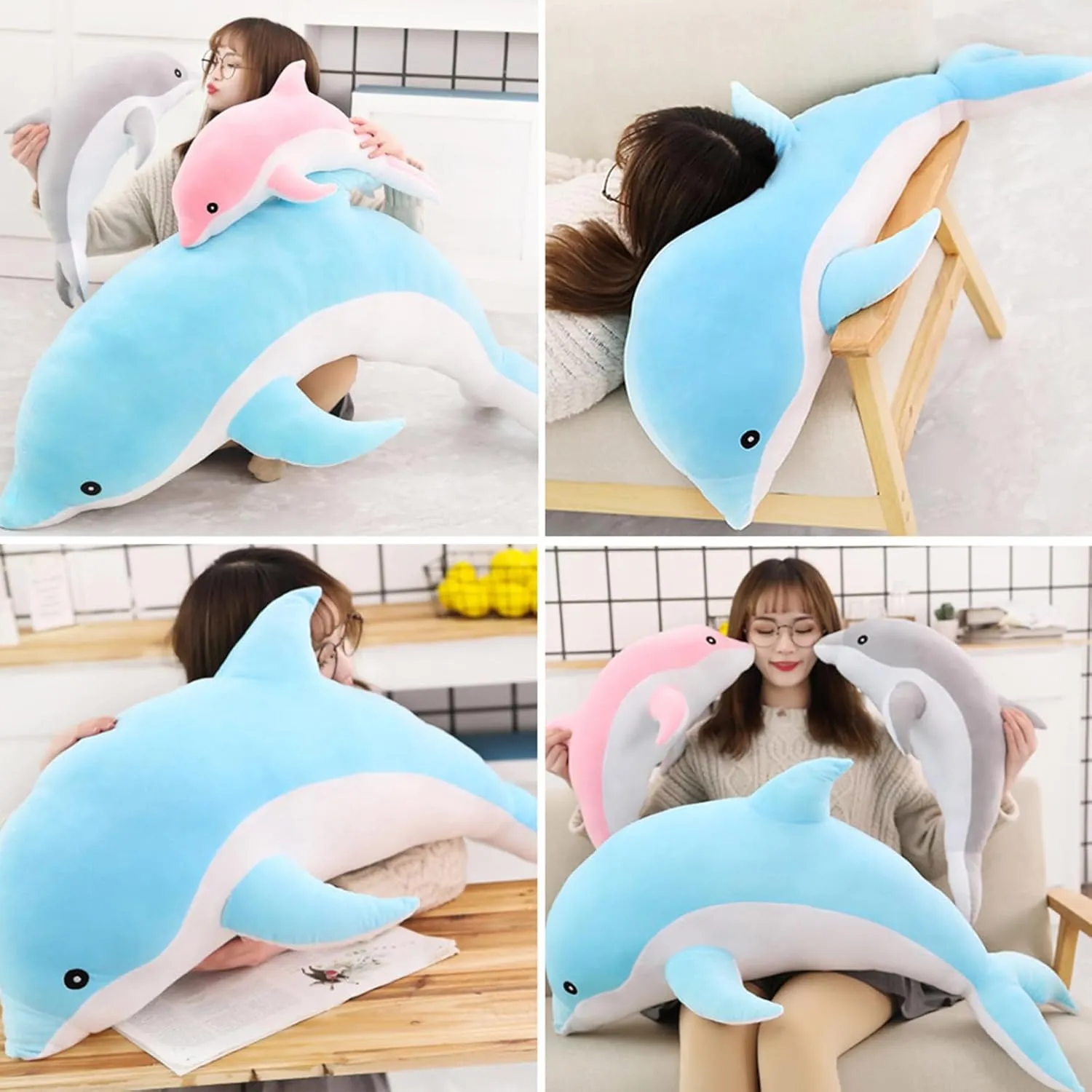 Dolphin Stuffed Animals Giant Dolphin Plush Pillow Super Soft Sea Animal Plush Toys Dolls Sleeping Cushion for Boys Girls Gifts 39.4IN