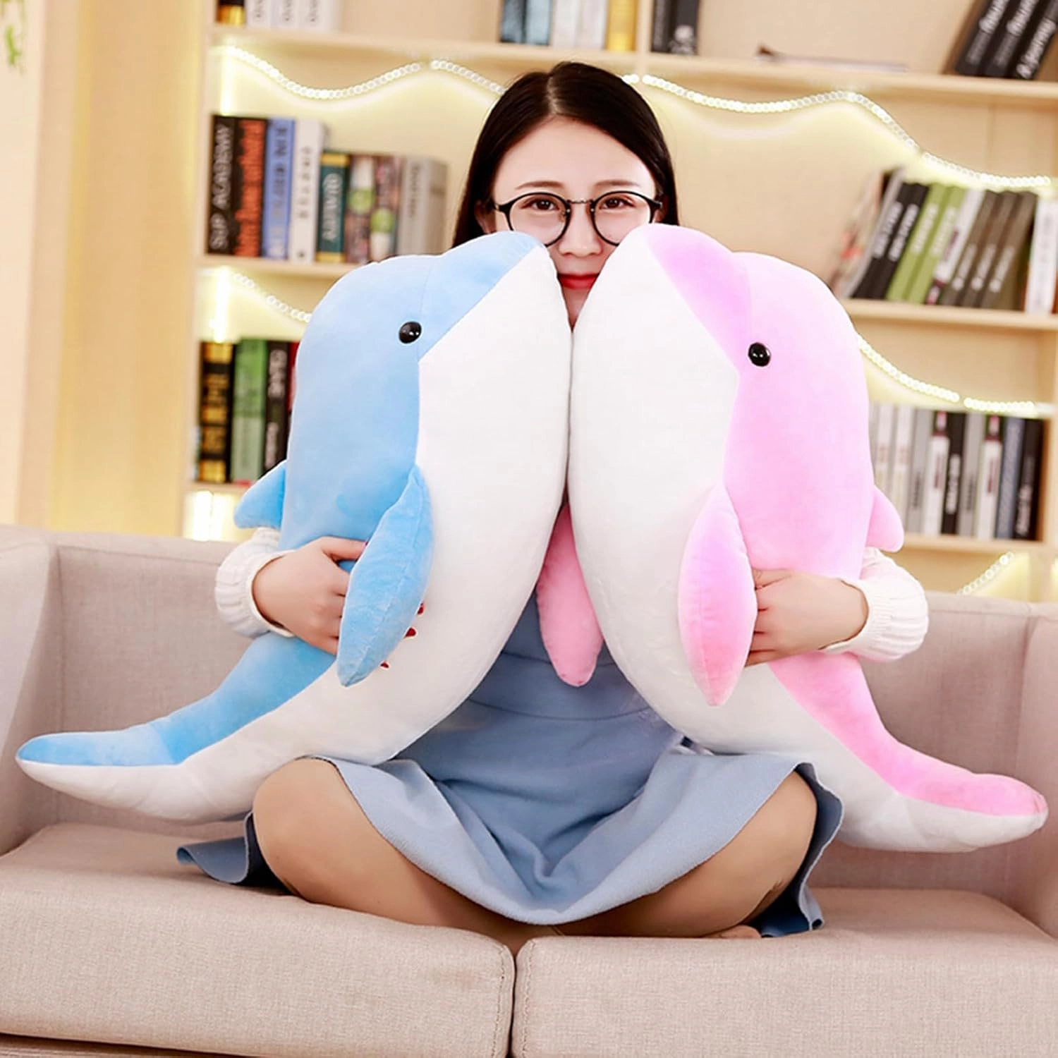 Dolphin Stuffed Animals Plush Pillows Soft Sea Animal Plush Toys Dolls Stuffed Animal Plushies Gifts for Kids (PINK-19.2Inch)