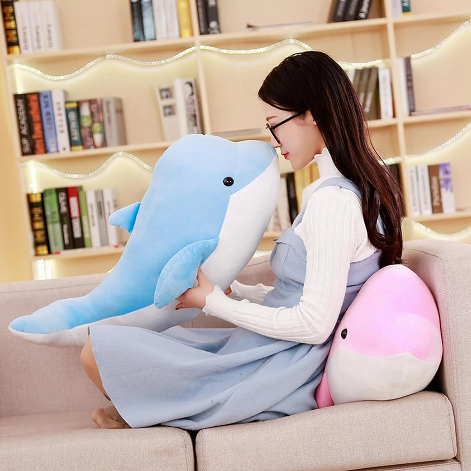 Dolphin Stuffed Animals Plush Pillows Soft Sea Animal Plush Toys Dolls Stuffed Animal Plushies Gifts for Kids (PINK-19.2Inch)