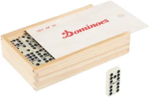 Domino Set with Wood Case - 55 Premium Double Nine Dominoes and Convenient Storage Box - Family Games by Trademark Games (Light Brown)