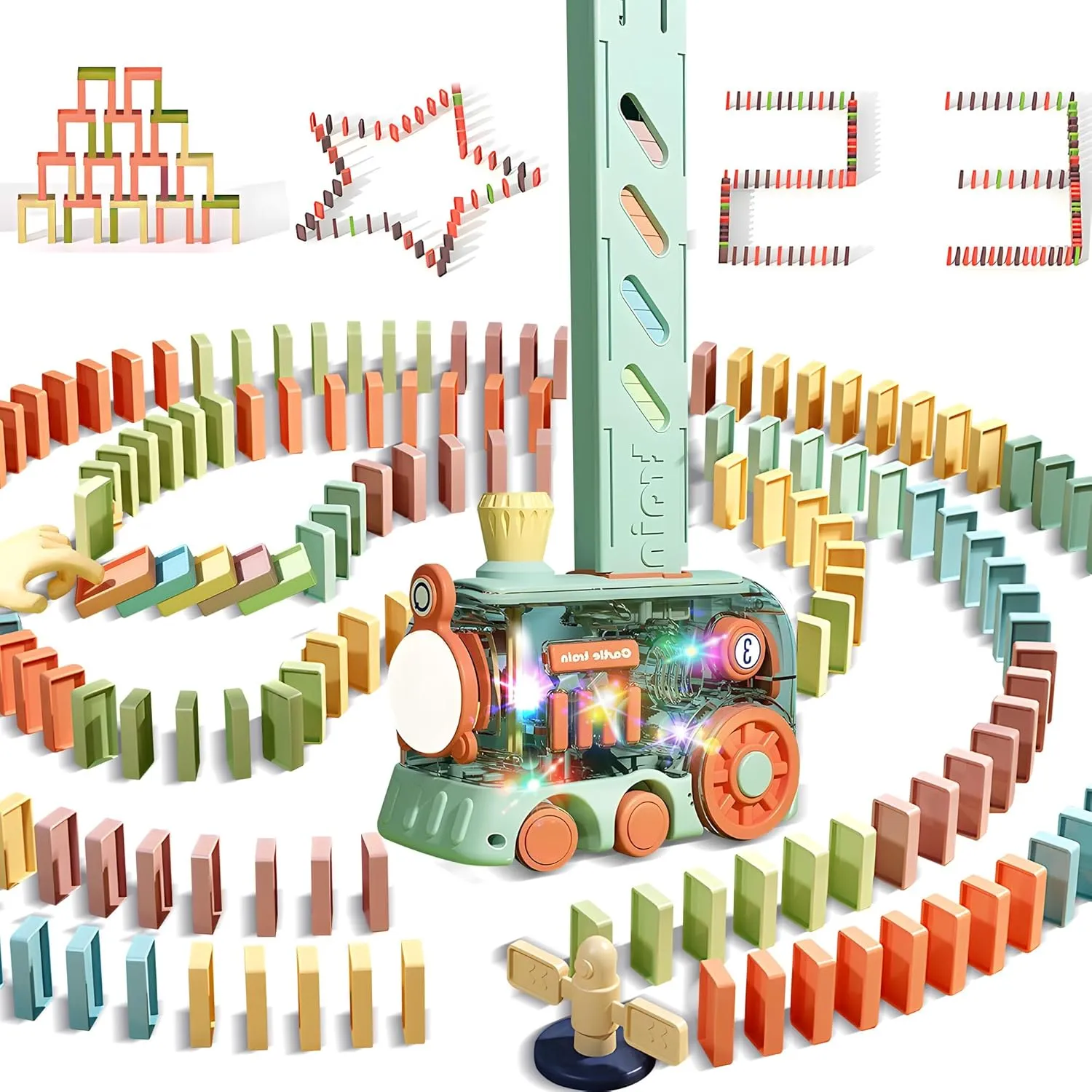 Domino Train Toy, 80 PCS Kids Games Automatic Dominos Set, STEM Montessori Toys for 3 Year Old, Colorful Lights & Music Creative Gifts for Boys Girls Autistic Age 3 4 5 6 