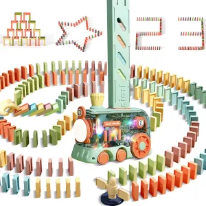 Domino Train Toy, 80 PCS Kids Games Automatic Dominos Set, STEM Montessori Toys for 3 Year Old, Colorful Lights & Music Creative Gifts for Boys Girls Autistic Age 3 4 5 6 