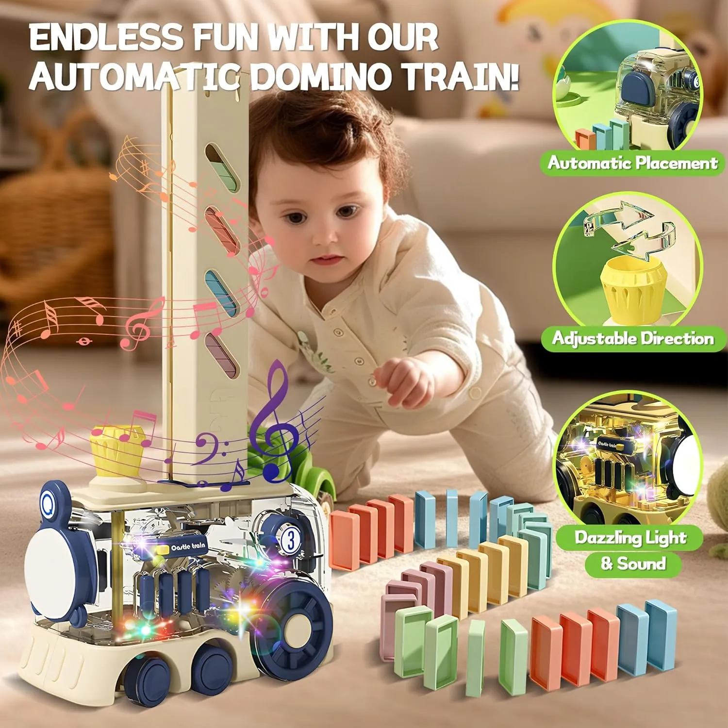 Domino Train Toy, 80 PCS Kids Games Automatic Dominos Set, STEM Montessori Toys for 3 Year Old, Colorful Lights & Music Creative Gifts for Boys Girls Autistic Age 3 4 5 6 
