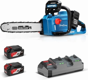 Dong Cheng Cordless Chainsaw 16 Inch, 40V Battery Chainsaw with Tool-Free Chain Tensioning, Instant-Stop Chain Brake, Auto Oiler, Includes 2 × 4.0Ah Batteries & Charger, Ideal for Tree & Wood Cutting