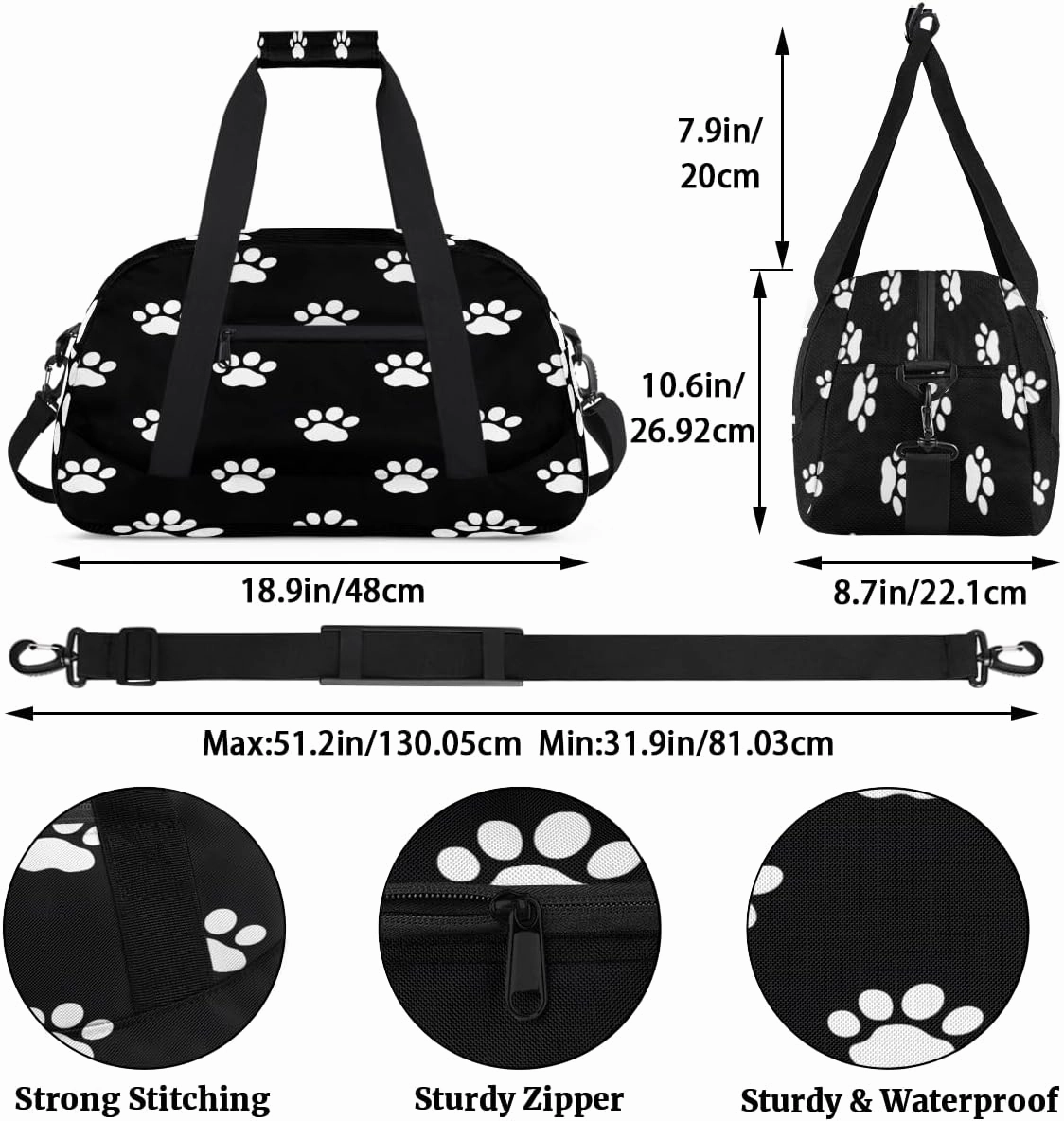 Doodle Paw Prints Kids Overnighter Duffel Bags for Boys, Carry-On Size Sports Gym Bag with Front Zipper Pocket for School Practice or Overnight Travel Weekender Sleepover Tote Bag