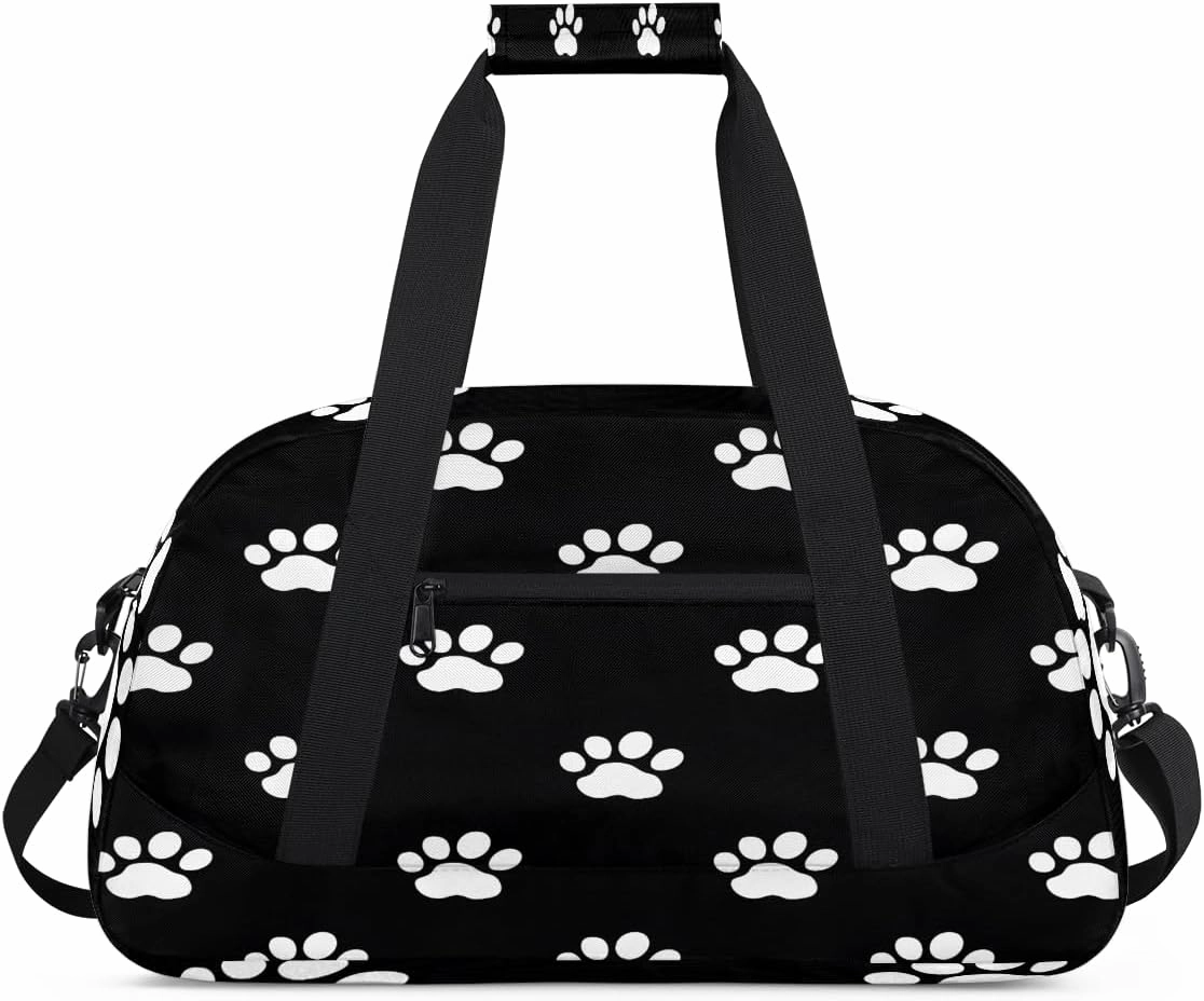 Doodle Paw Prints Kids Overnighter Duffel Bags for Boys, Carry-On Size Sports Gym Bag with Front Zipper Pocket for School Practice or Overnight Travel Weekender Sleepover Tote Bag