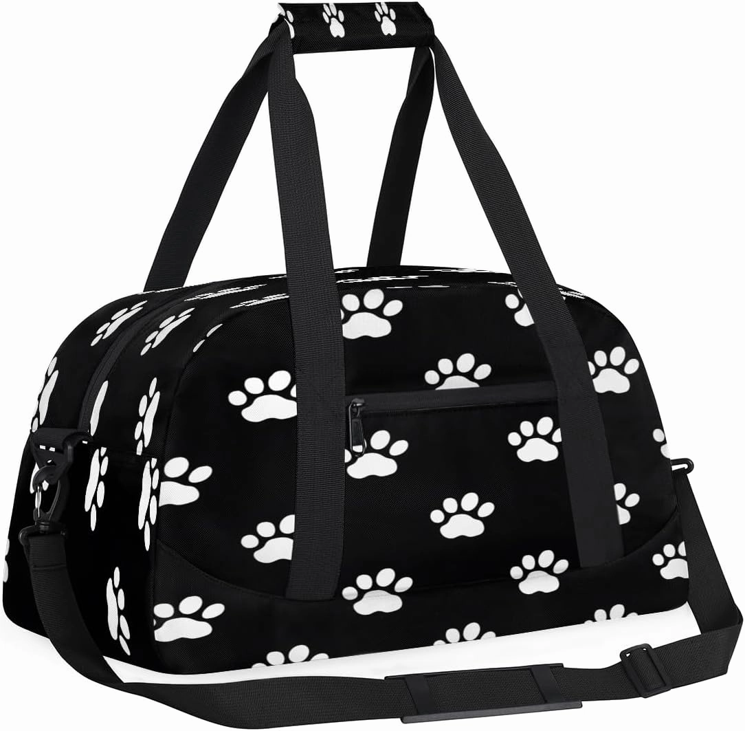 Doodle Paw Prints Kids Overnighter Duffel Bags for Boys, Carry-On Size Sports Gym Bag with Front Zipper Pocket for School Practice or Overnight Travel Weekender Sleepover Tote Bag
