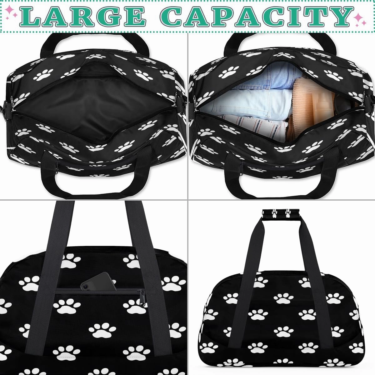 Doodle Paw Prints Kids Overnighter Duffel Bags for Boys, Carry-On Size Sports Gym Bag with Front Zipper Pocket for School Practice or Overnight Travel Weekender Sleepover Tote Bag