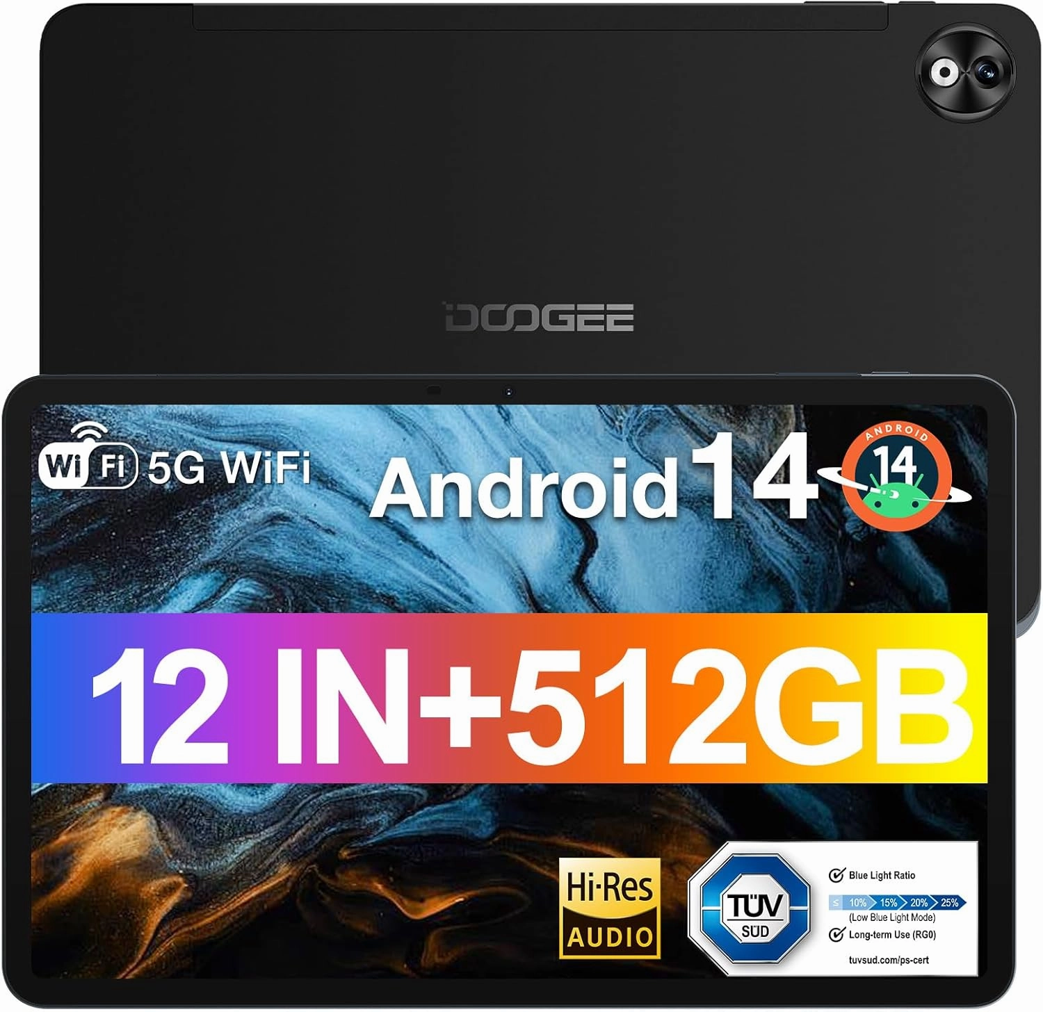 DOOGEE T40PRO 12 inch Tablet, Android 14 Tablets with 10800mAh Battery【Helio G99】 Octa Core Gaming Tablet,20GB RAM 512GB ROM/2TB TF 2.4K FHD IPS Touch Screen,Quad Speakers/BT 5.0/GPS/18W Fast Charge