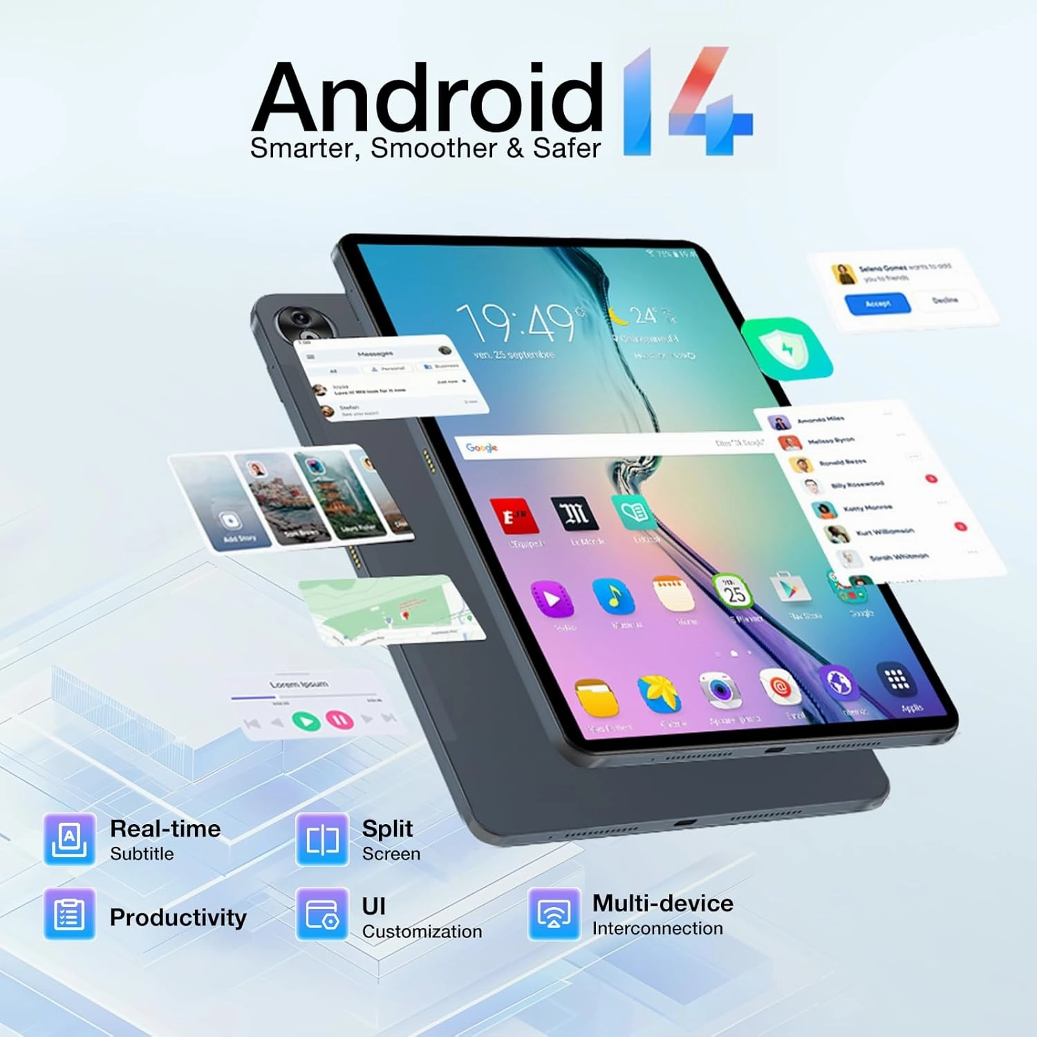 DOOGEE T40PRO 12 inch Tablet, Android 14 Tablets with 10800mAh Battery【Helio G99】 Octa Core Gaming Tablet,20GB RAM 512GB ROM/2TB TF 2.4K FHD IPS Touch Screen,Quad Speakers/BT 5.0/GPS/18W Fast Charge