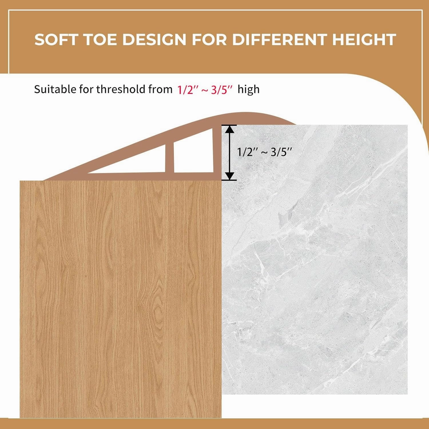 Door Thresholds Floor Transition Strip 36 inch, 1/2'' ~ 3/5'' Threshold Ramps for Doorways, Edge Reducer Vinyl Transition Strip for Door Floor (Light Brown)