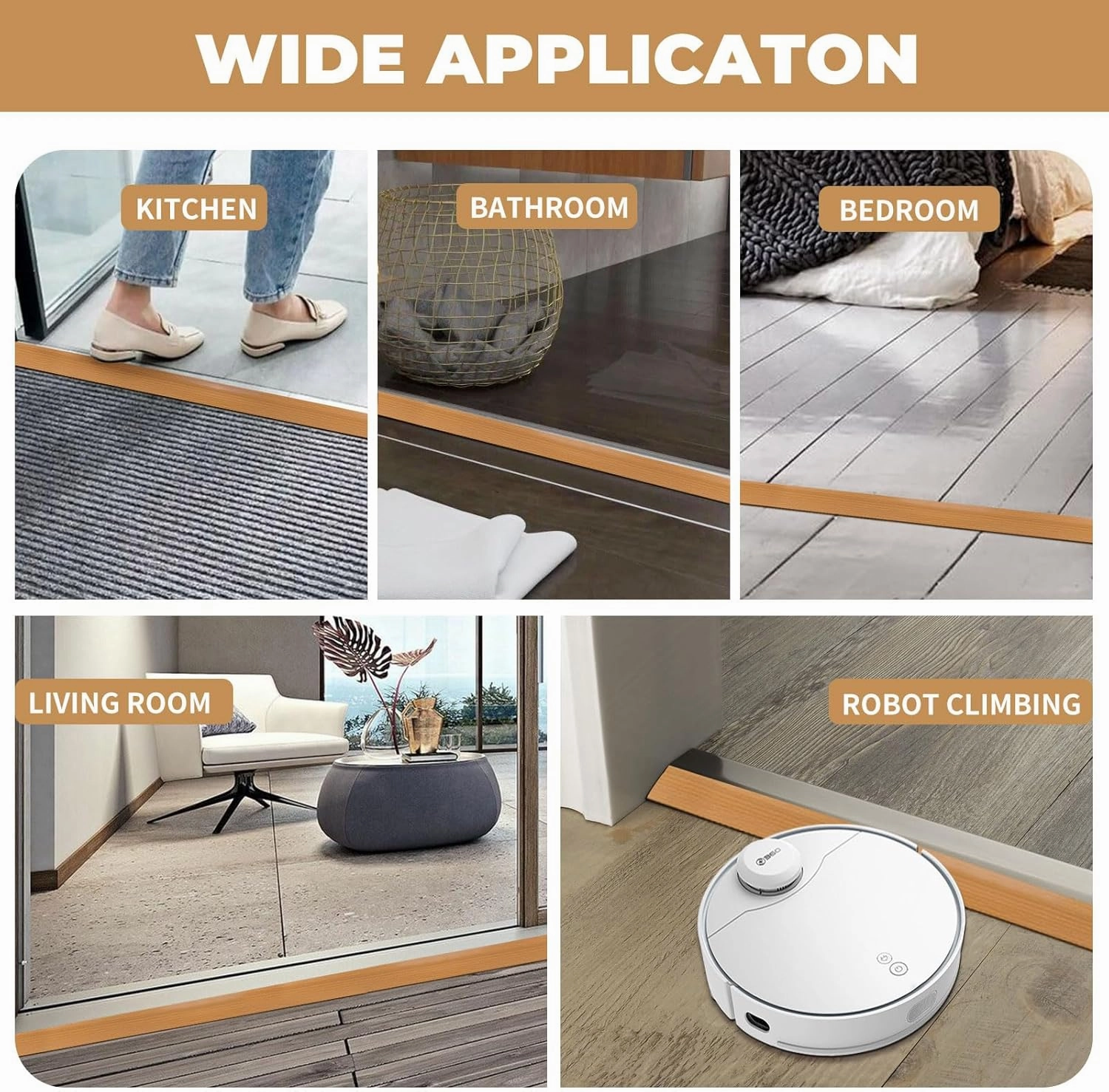 Door Thresholds Floor Transition Strip 36 inch, 1/2'' ~ 3/5'' Threshold Ramps for Doorways, Edge Reducer Vinyl Transition Strip for Door Floor (Light Brown)