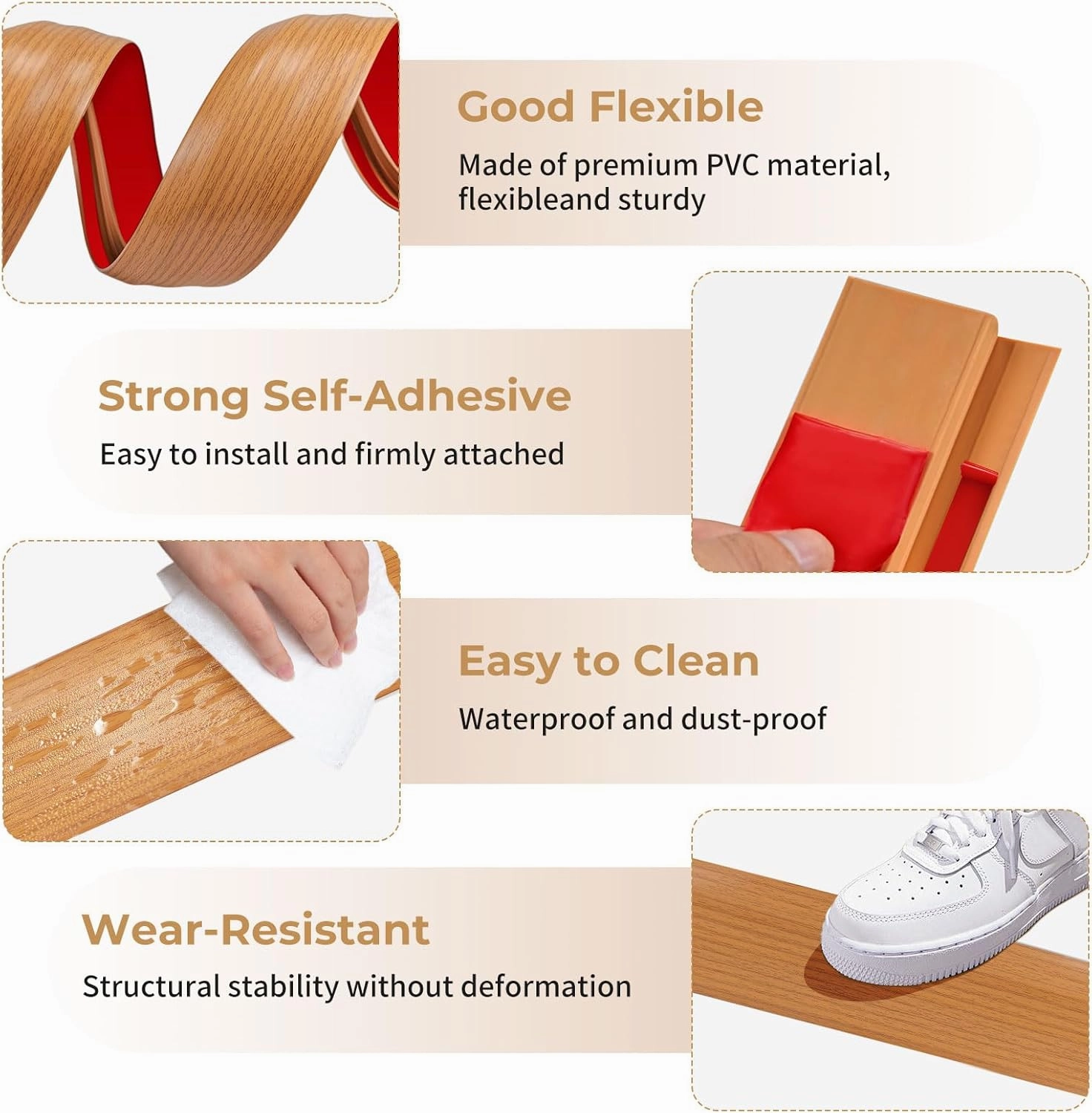 Door Thresholds Floor Transition Strip 36 inch, 1/2'' ~ 3/5'' Threshold Ramps for Doorways, Edge Reducer Vinyl Transition Strip for Door Floor (Light Brown)