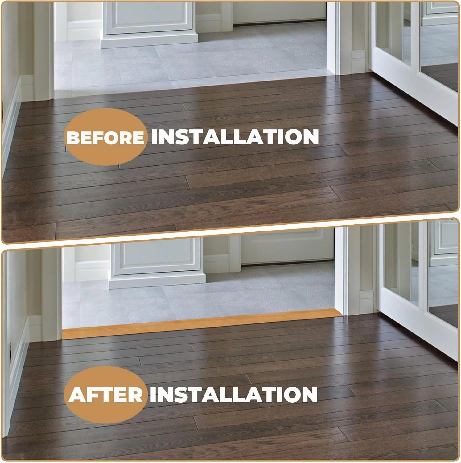 Door Thresholds Floor Transition Strip 36 inch, 1/2'' ~ 3/5'' Threshold Ramps for Doorways, Edge Reducer Vinyl Transition Strip for Door Floor (Light Brown)