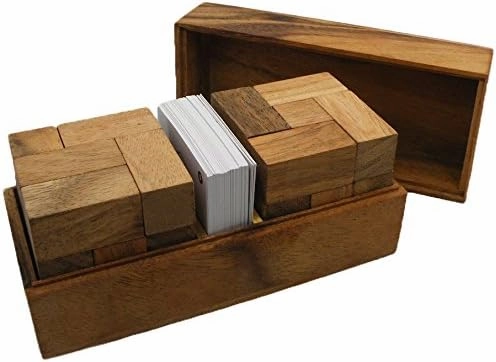 Double Soma Cube with Playing Cards - Wooden Puzzle Game Brain Teaser
