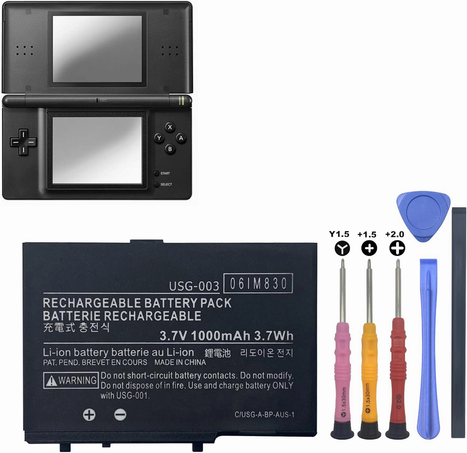 DS Lite Battery USG-003 3.7V 1000mAh Replacement for Nintendo DS Lite NDSL Game Player Battery with Repair Tool Kit (Not for Nintendo DSi, DSi XL, DSi LL)