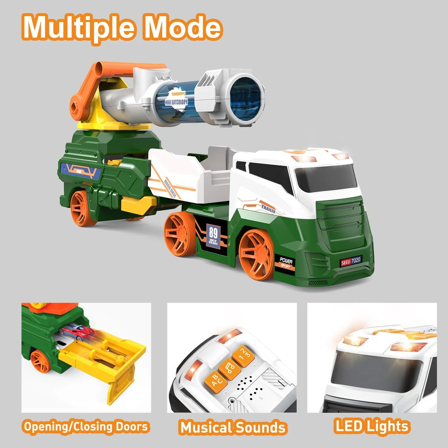 Dwi Dowellin Truck Toys for Kids, 28" Large Car Toys Include 4 Racing Cars 6 Ball, with Light & Sounds, Eejection&Shooting Transport Cars Toy, Gifts for Boys Girls-Green