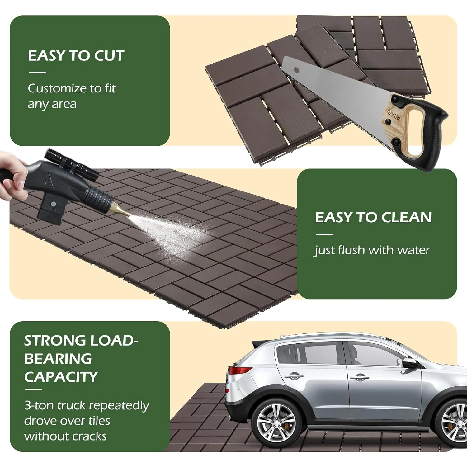 Dyna-Living 60 sq. ft Plastic Interlocking Deck Tiles, 12"x12" Indoor Outdoor Waterproof Patio Flooring All Weather Use Patio Deck Tiles for Balcony, Backyard, Garden & Poolside, 60 Pack,Dark Brown