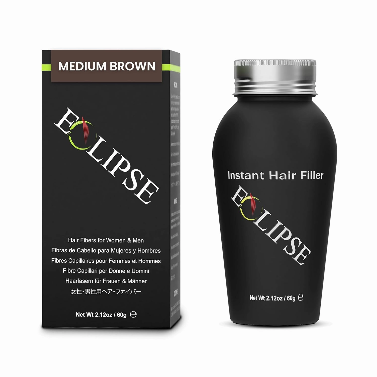 ECLIPSE Hair Fibers Medium Brown for Thinning Hair for Women & Men to Conceal Hair Loss in 15 Seconds - 100% Undetectable Hair Building Fibers, 60g