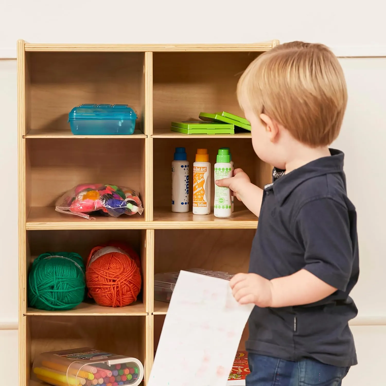 ECR4Kids 10 Cubby Mobile Tray Storage Cabinet, 5x2, Classroom Furniture, Natural