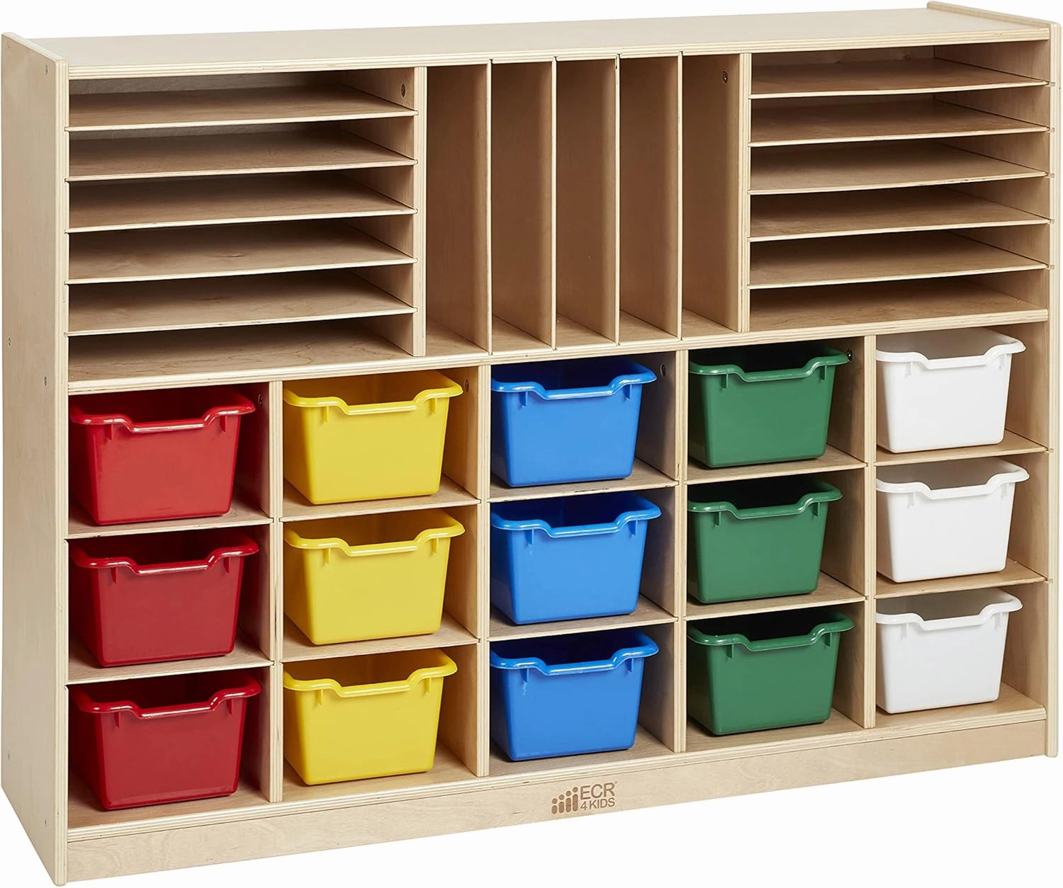ECR4Kids Multi-Section Mobile Cabinet with Scoop Front Storage Bins, Classroom Furniture, Assorted, 16-Piece