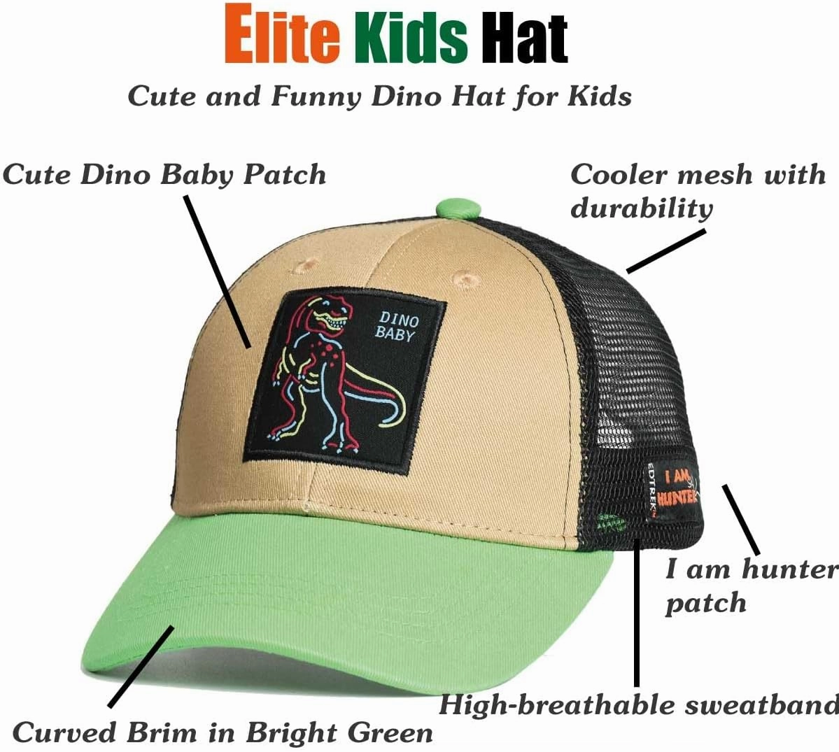 EDTREK Elite Kids Performance Mesh Hat - Boys Girls Cute Trucker Hat