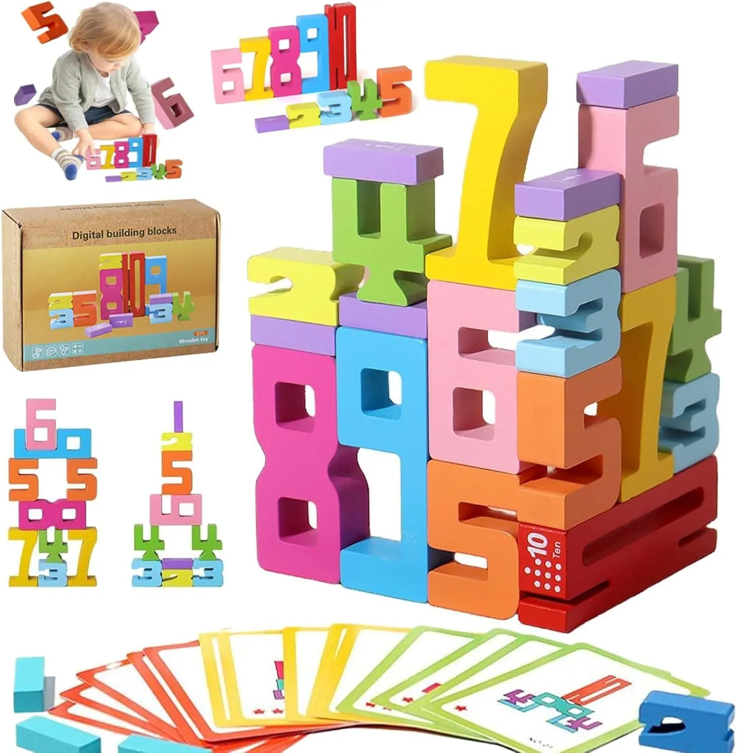 Educational Tool Number Blocks, Educational Number Blocks, Wooden Stacking Numbers, Wooden Number Building Blocks, Large Number Block (20 PCS)
