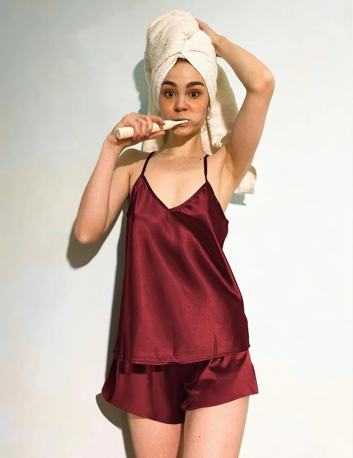 Ekouaer Silk Pajamas for Women Satin Cami Pjs Set V Neck Camisole Shorts Set Adjustable Strap Sleepwear