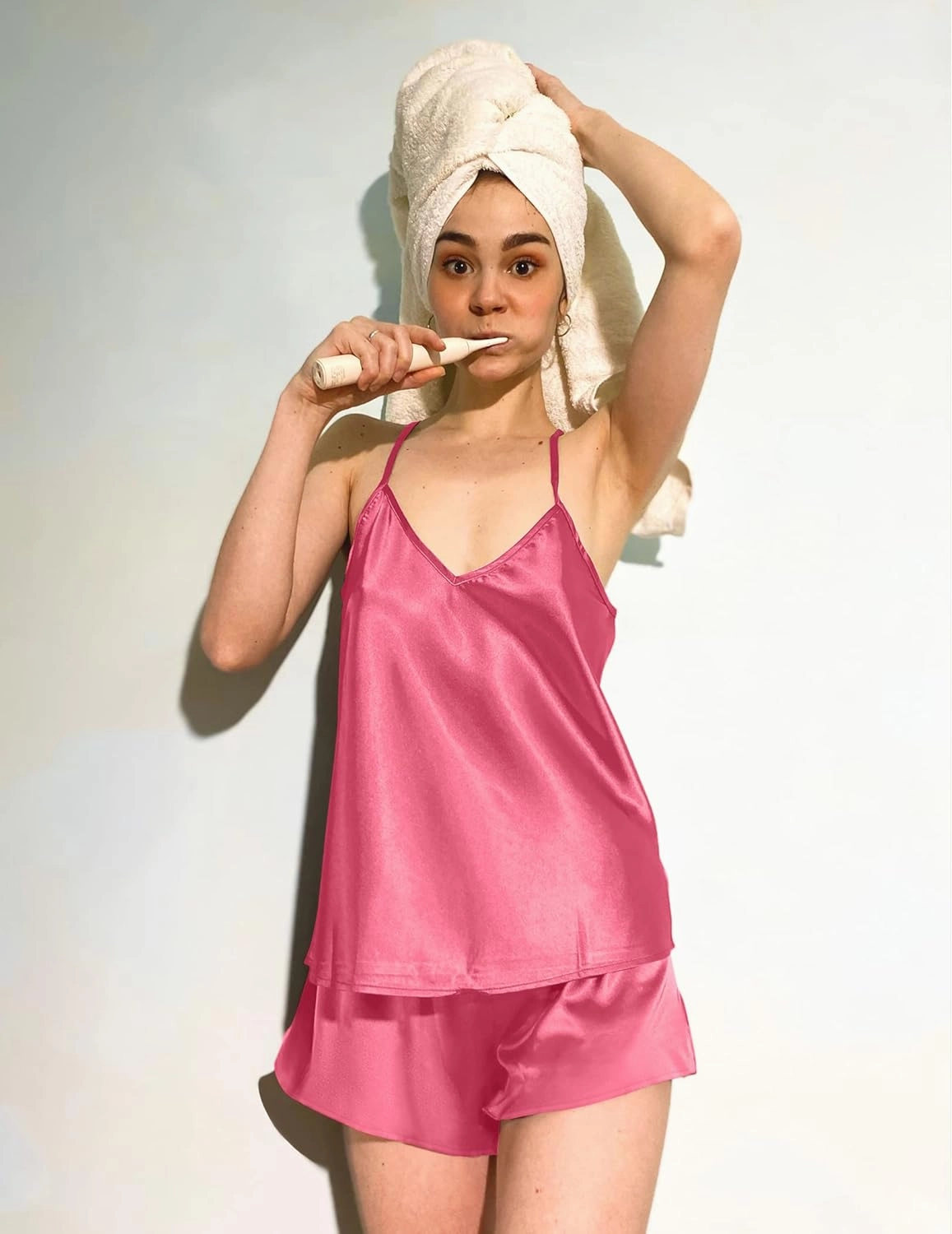 Ekouaer Silk Pajamas for Women Satin Cami Pjs Set V Neck Camisole Shorts Set Adjustable Strap Sleepwear
