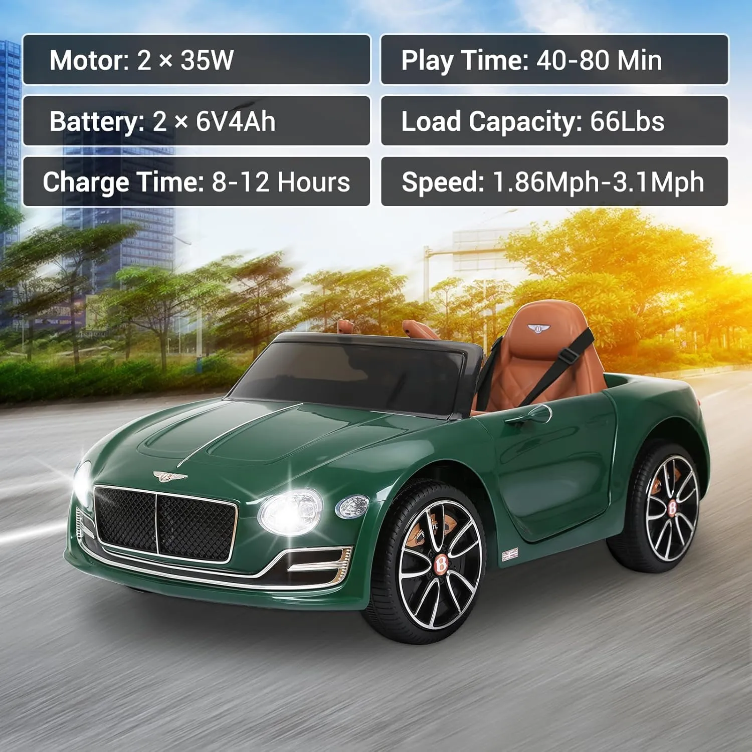 Electric Kids Ride On Cars Toy, 12V Battery Powered Licensed Bentley Vehicles with Parent Remote Control, Headlights, MP3, USB Port, Horn and Double Doors, for Boys and Girls