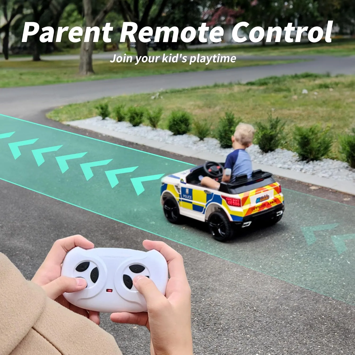 Electric Police Car for Kids, 24 Volt Kids Ride-on Toy Car with Remote Control, 400W Motor, 5mph Max Speed - White