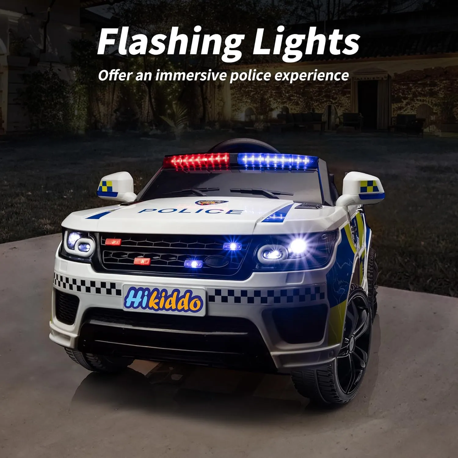 Electric Police Car for Kids, 24 Volt Kids Ride-on Toy Car with Remote Control, 400W Motor, 5mph Max Speed - White