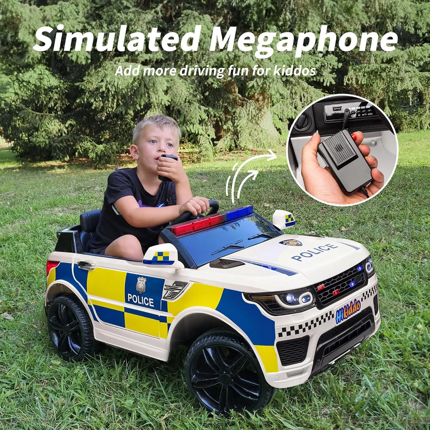 Electric Police Car for Kids, 24 Volt Kids Ride-on Toy Car with Remote Control, 400W Motor, 5mph Max Speed - White