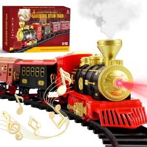 Electric Train Set for Toddlers Age 3 4 5 Year Old: Classic Model Train Set for Christmas Tree with Cool Locomotive Smoke Lights and Adjustable Sound Birthday Gift for 6 7 8  Years Old Kids