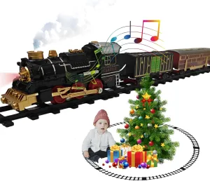 Electric Train Set with Realistic Sound, Smoke & LED Lights - Kids Steam Railway Toy for Ages 3 