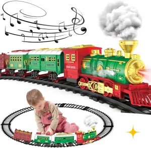 Electric Train Set with Smoke and Light for Toddlers Age 3 4 5 Year Old: Christmas Train Sets for Around The Tree with Adjustable Sound and Music Christmas Birthday Gift for Kids Age 6 7 8 