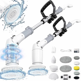 Electric Spin Scrubber, Cordless Cleaning Brush Shower Scrubber Up to 550 RPM with 9 Replaceable Brush Heads, Bathroom Scrubber Adjustable Extension Handle for Bathroom Kitchen Car (Grey)