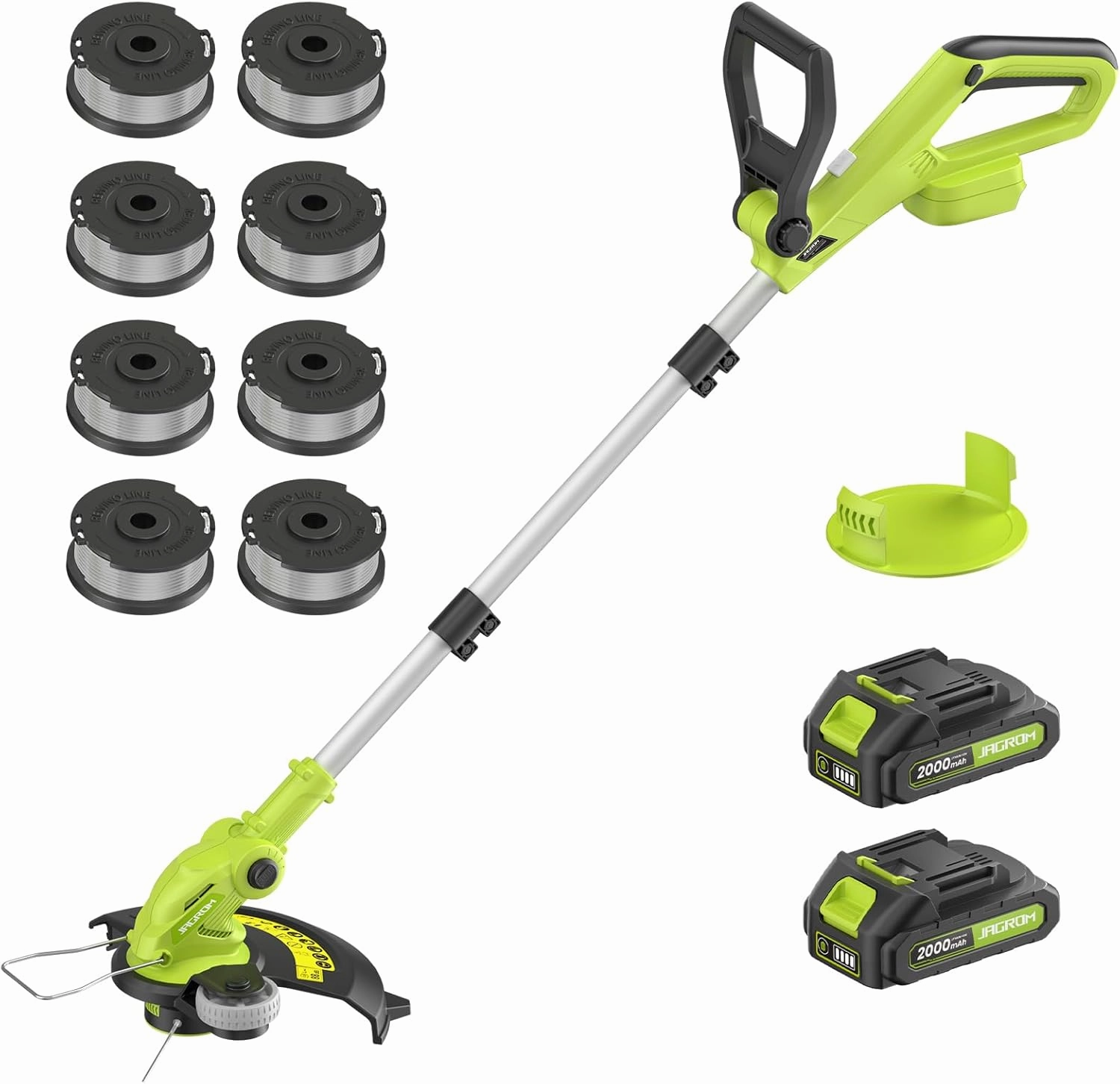 Electric String Trimmer Cordless with 2x2.0Ah Battery, 20V Battery Power 12-inch Lawn Mover & Edger Lawn Tool with Charger, Powered Grass Trimmer with 8pcs Spool Line for Yard, Garden, Green