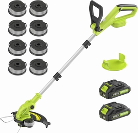 Electric String Trimmer Cordless with 2x2.0Ah Battery, 20V Battery Power 12-inch Lawn Mover & Edger Lawn Tool with Charger, Powered Grass Trimmer with 8pcs Spool Line for Yard, Garden, Green