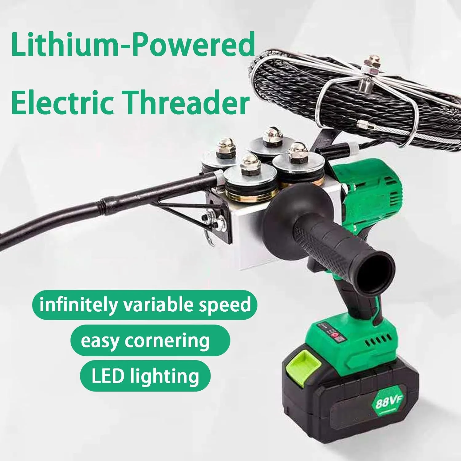 Electrical Wire Puller Lithium,Powered Threading Machine for Construction and Home Decor, 4 Wheel Drive with Dual Battery Support