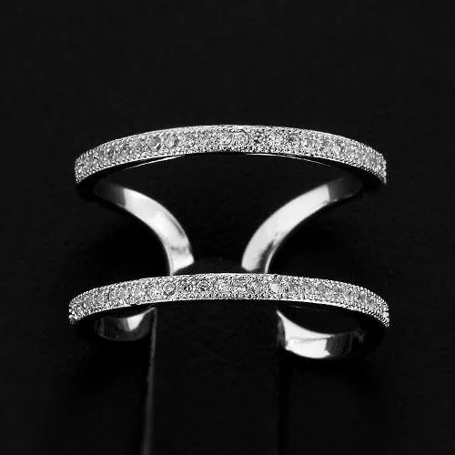 Elegant Designer Rhodium Plated Adjustable Rings with CZ Stones, Fashion Jewelry Gift for Women