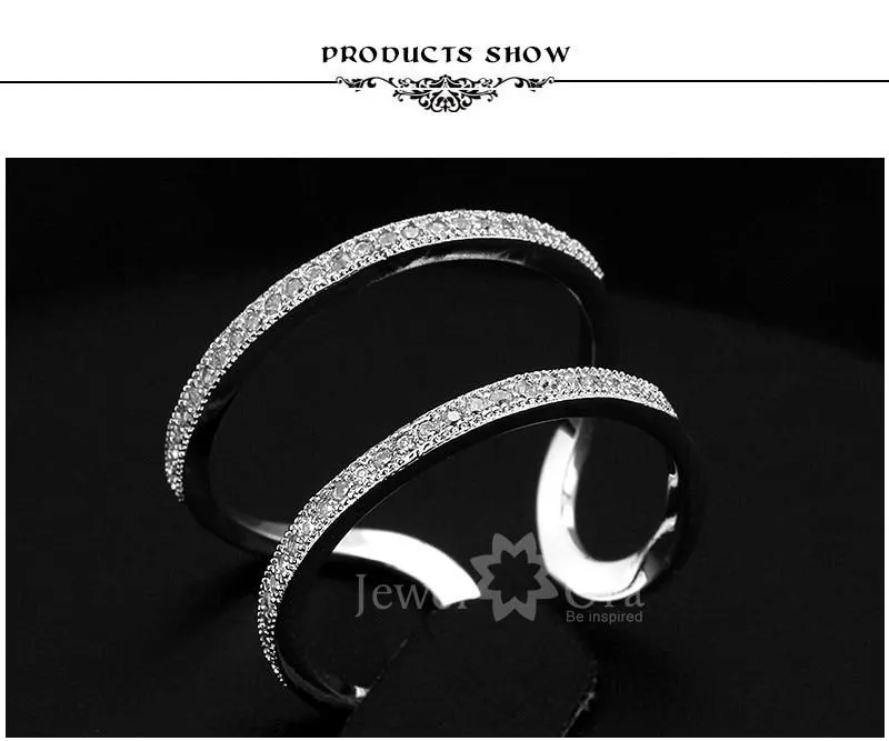 Elegant Designer Rhodium Plated Adjustable Rings with CZ Stones, Fashion Jewelry Gift for Women