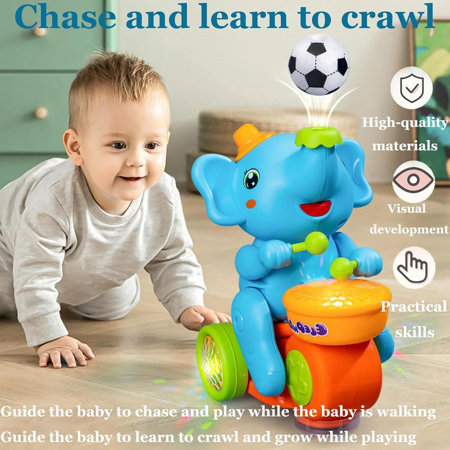 Elephant Football Toy with Ball, Electric Floating Blowing Ball Sound Viral Elephant Toy, Automatic Obstacle Avoidance with Music Lights and Universal Wheels for Children Over 3 Years Old (Blue)
