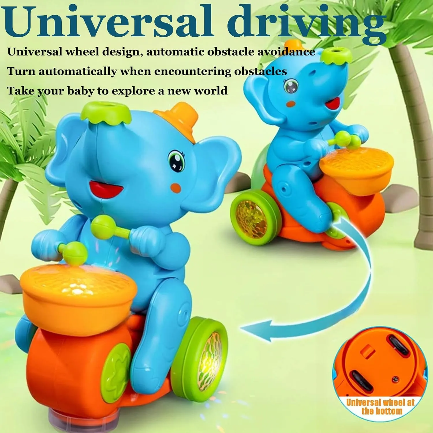 Elephant Football Toy with Ball, Electric Floating Blowing Ball Sound Viral Elephant Toy, Automatic Obstacle Avoidance with Music Lights and Universal Wheels for Children Over 3 Years Old (Blue)