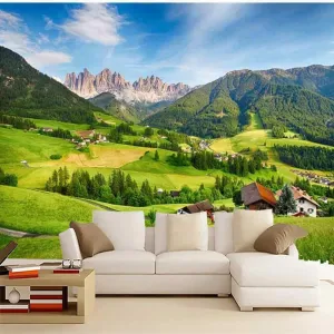 ELGADO Alpine Grassland 3D Wall Decal, Natural Scenery Wall Mural,Removable Large Self Adhesive Wall Sticker-Peel and Stick Wallpapers,Fadeless Odorless for Home Decor,157.5" W x110.3 H