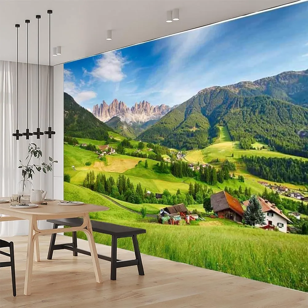 ELGADO Alpine Grassland 3D Wall Decal, Natural Scenery Wall Mural,Removable Large Self Adhesive Wall Sticker-Peel and Stick Wallpapers,Fadeless Odorless for Home Decor,157.5" W x110.3 H