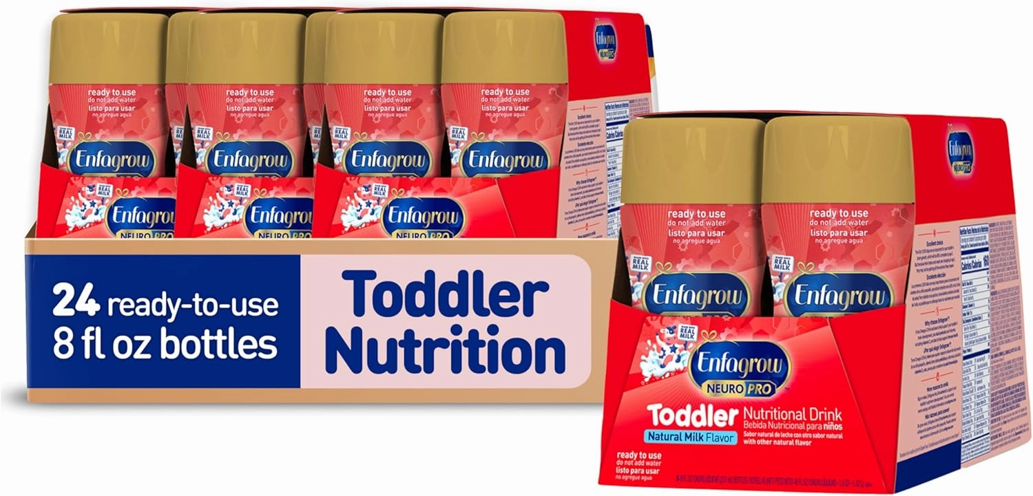 Enfagrow NeuroPro Toddler Nutritional Drink, Made with Real Milk, Brain-Building Omega-3 DHA, Nutrients for Growth & Immune Support, Non-GMO, Ready to Use, 8 fl Oz (24 Bottles)