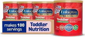 Enfagrow Premium Toddler Nutritional Drink, Vanilla Flavor, Omega-3 DHA for Brain Support, Prebiotics & Vitamins for Immune Health, Powder Can, 32 Oz, Pack of 4